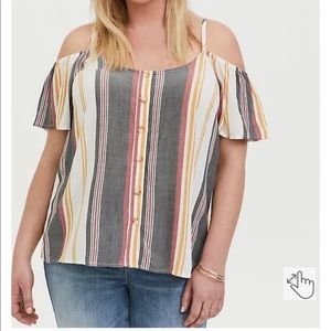 TORRID MULTI STRIPE TEXTURED BUTTON FRONT COLD SHOULDER-TOP 6/6X